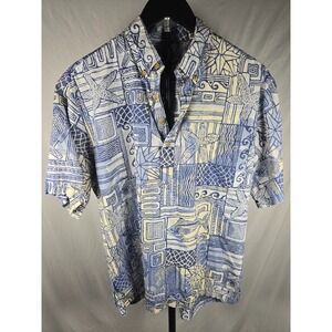Cooke Street Honolulu‎ Shirt Mens Medium Blue Beige Hawaiian Aloha Made in USA